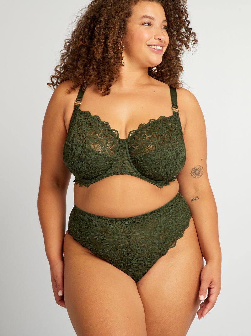 Tanga en dentelle et en microfibre Vert - Kiabi