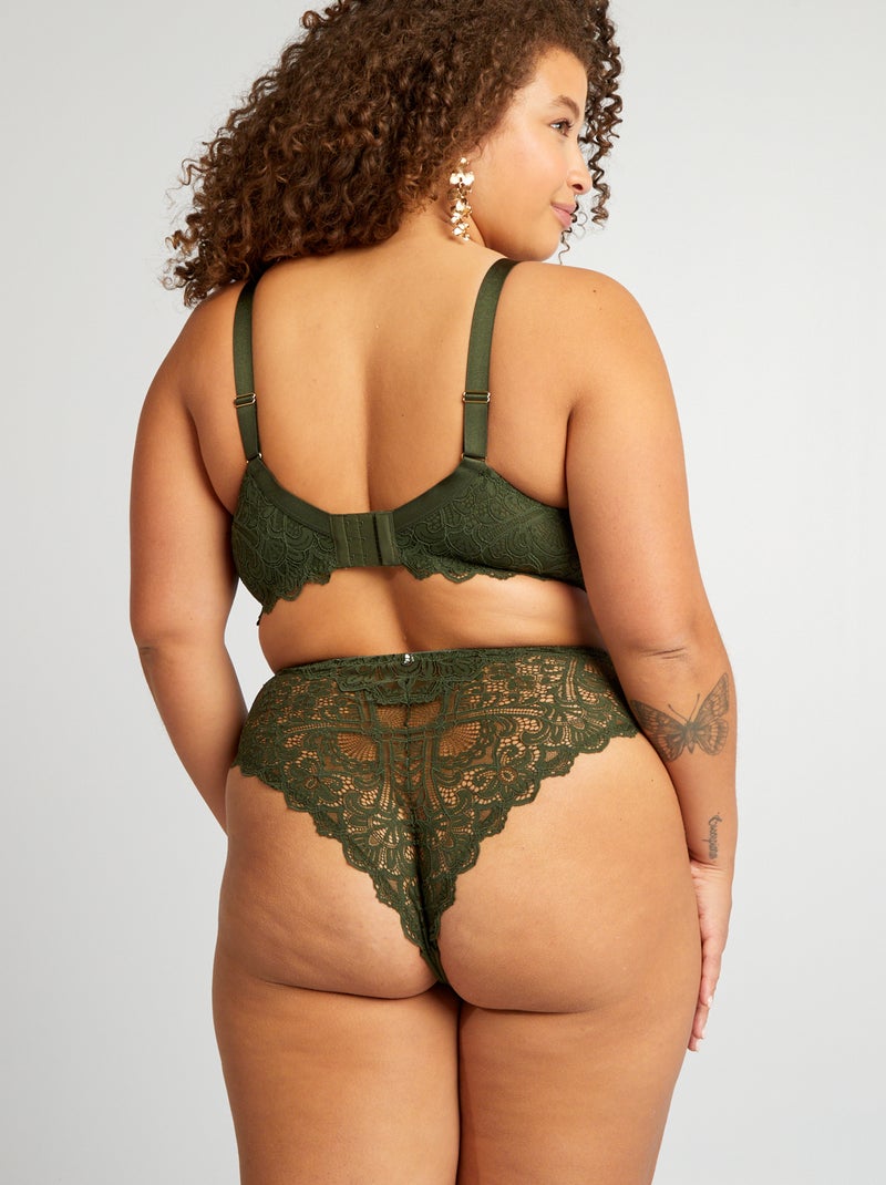 Tanga en dentelle et en microfibre Vert - Kiabi