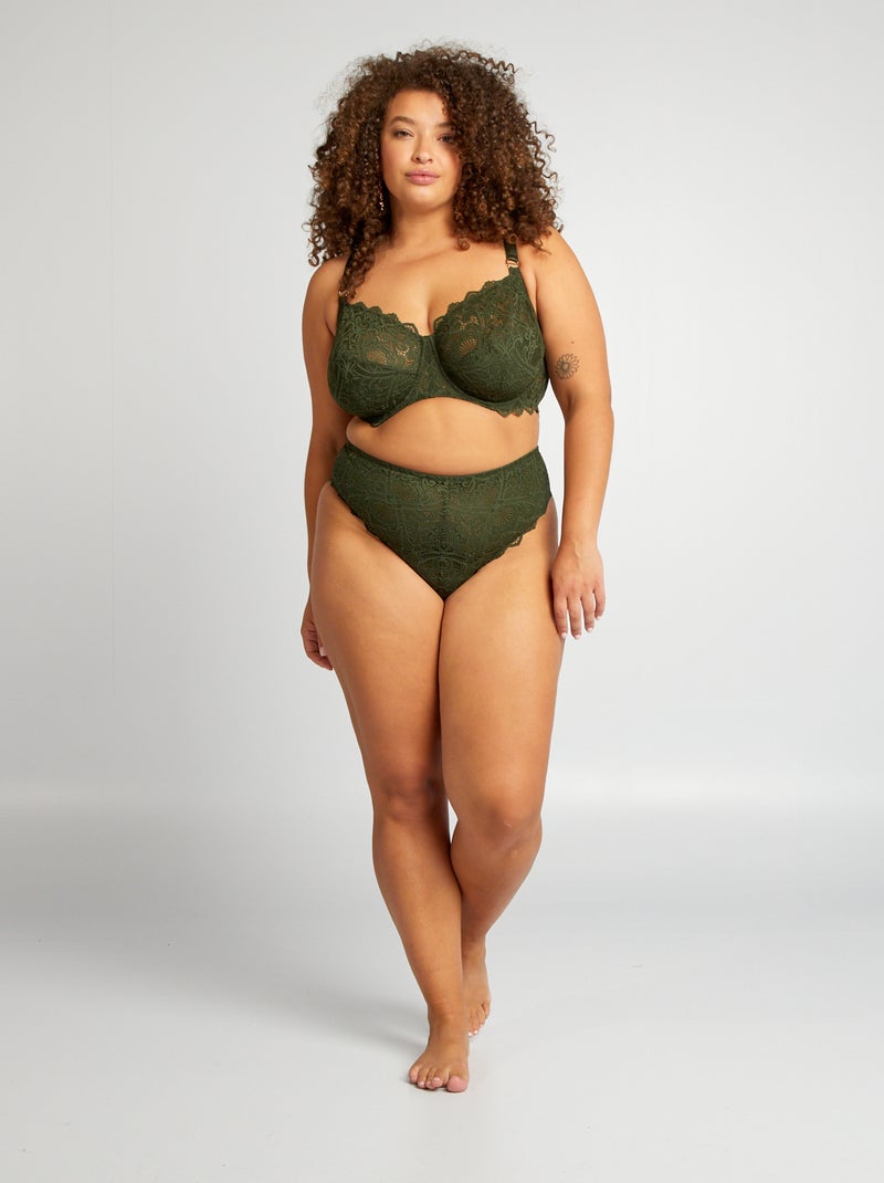 Tanga en dentelle et en microfibre Vert - Kiabi