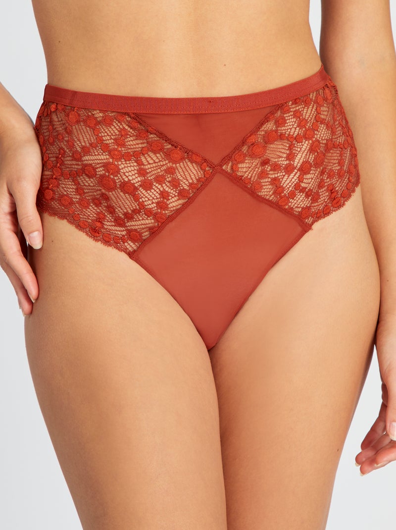 Tanga en dentelle et tulle Rouge - Kiabi