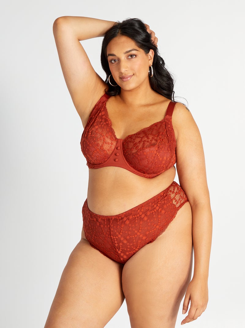 Tanga en dentelle fantaisie Rouge corail - Kiabi