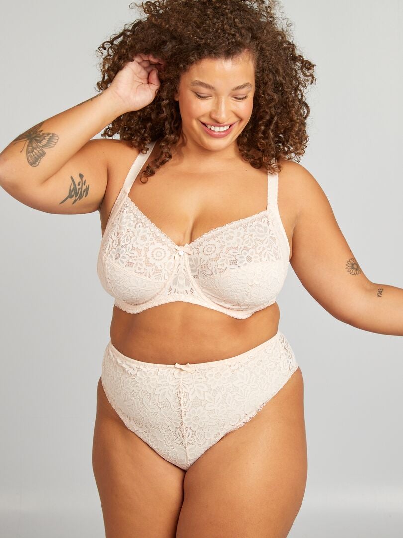 Tanga en dentelle fleurie Rose poudré - Kiabi