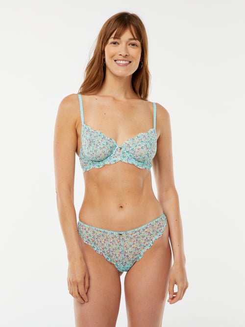 Tanga en dentelle imprimé fleuri tricolore - Kiabi