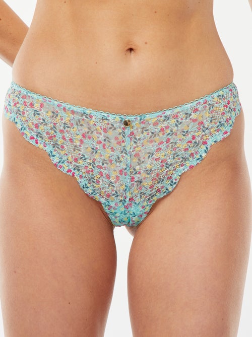 Tanga en dentelle imprimé fleuri tricolore - Kiabi
