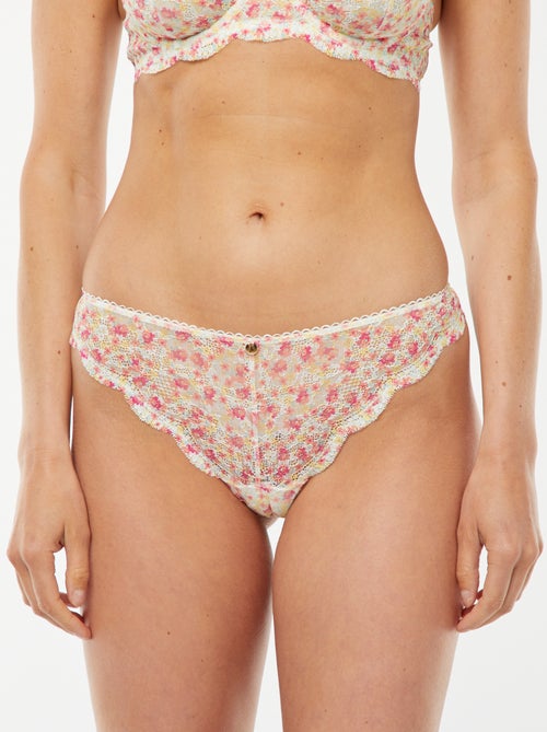 Tanga en dentelle imprimé fleuri tricolore - Kiabi