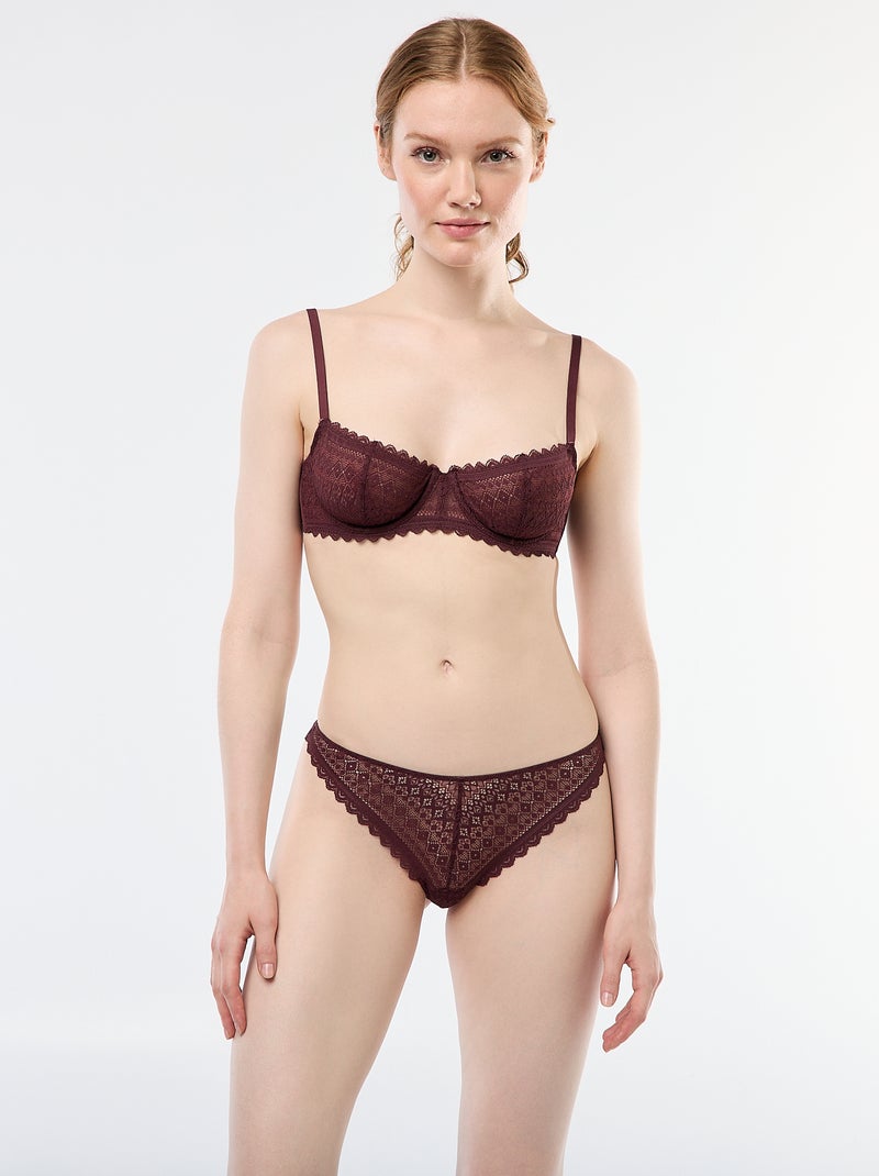 Tanga en dentelle Marron - Kiabi