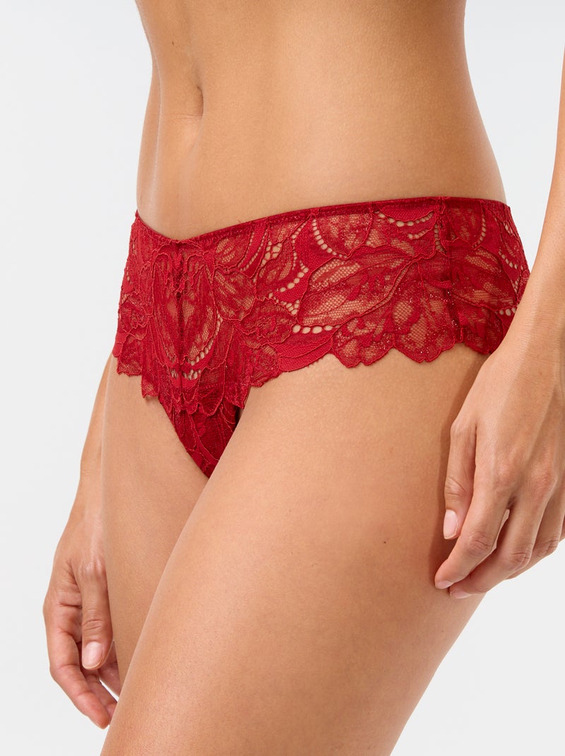 Tanga en dentelle pailletée Rouge - Kiabi