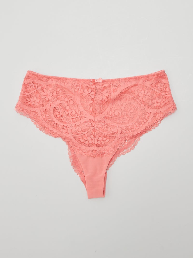 Tanga en dentelle rose - Kiabi
