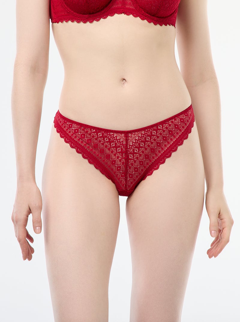 Tanga en dentelle Rouge - Kiabi