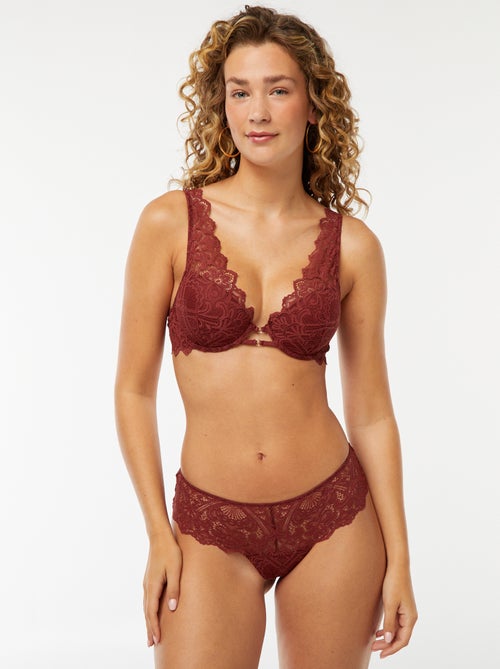 Tanga en dentelle transparente avec bijou fantaisie - Kiabi