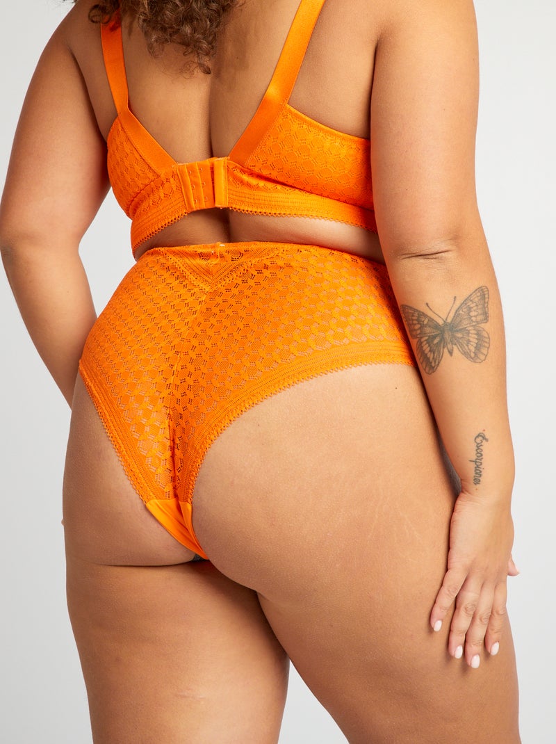 Tanga en dentelle transparente Orange - Kiabi