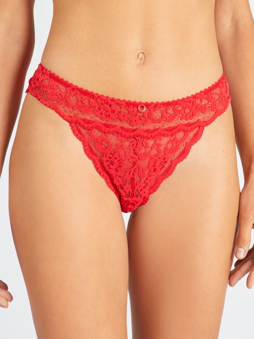 Tanga en dentelle velours doux Rouge - Kiabi