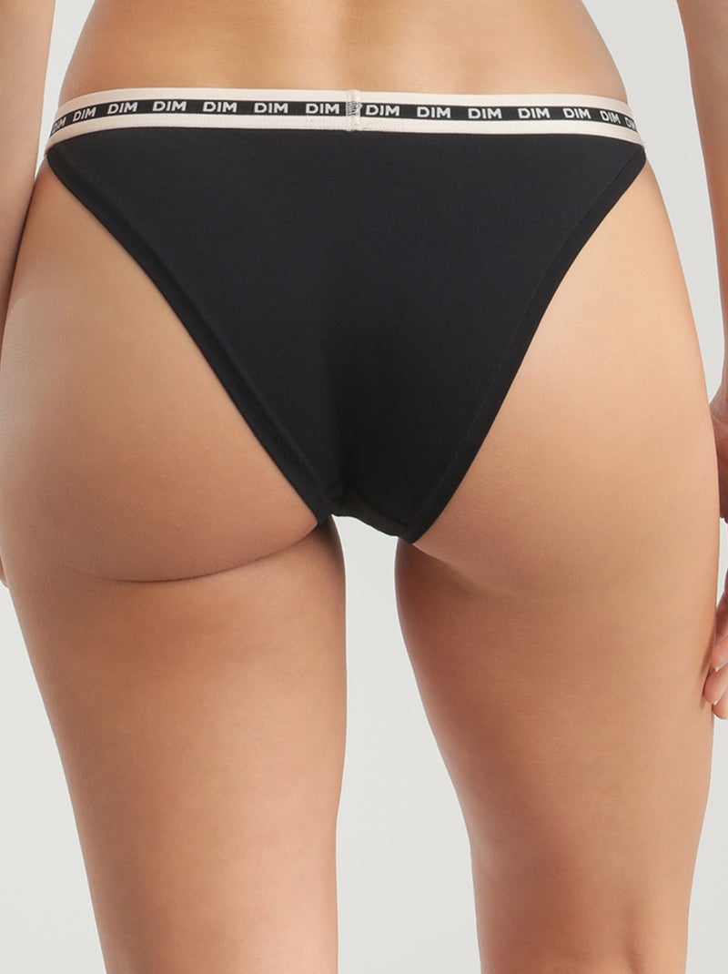 Tanga en microfibre et ceinture contrastée Icons Essentiel Noir - Kiabi