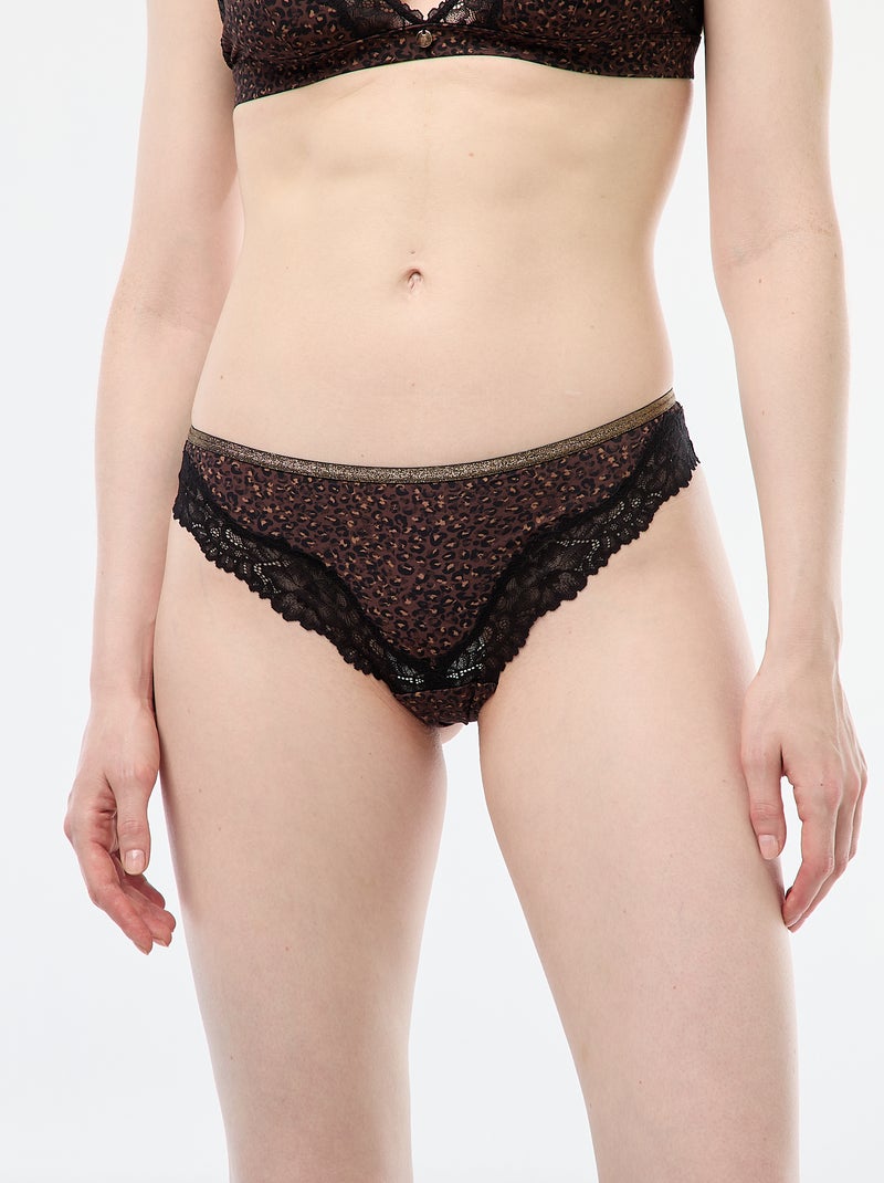 Tanga en microfibre imprimé Marron - Kiabi
