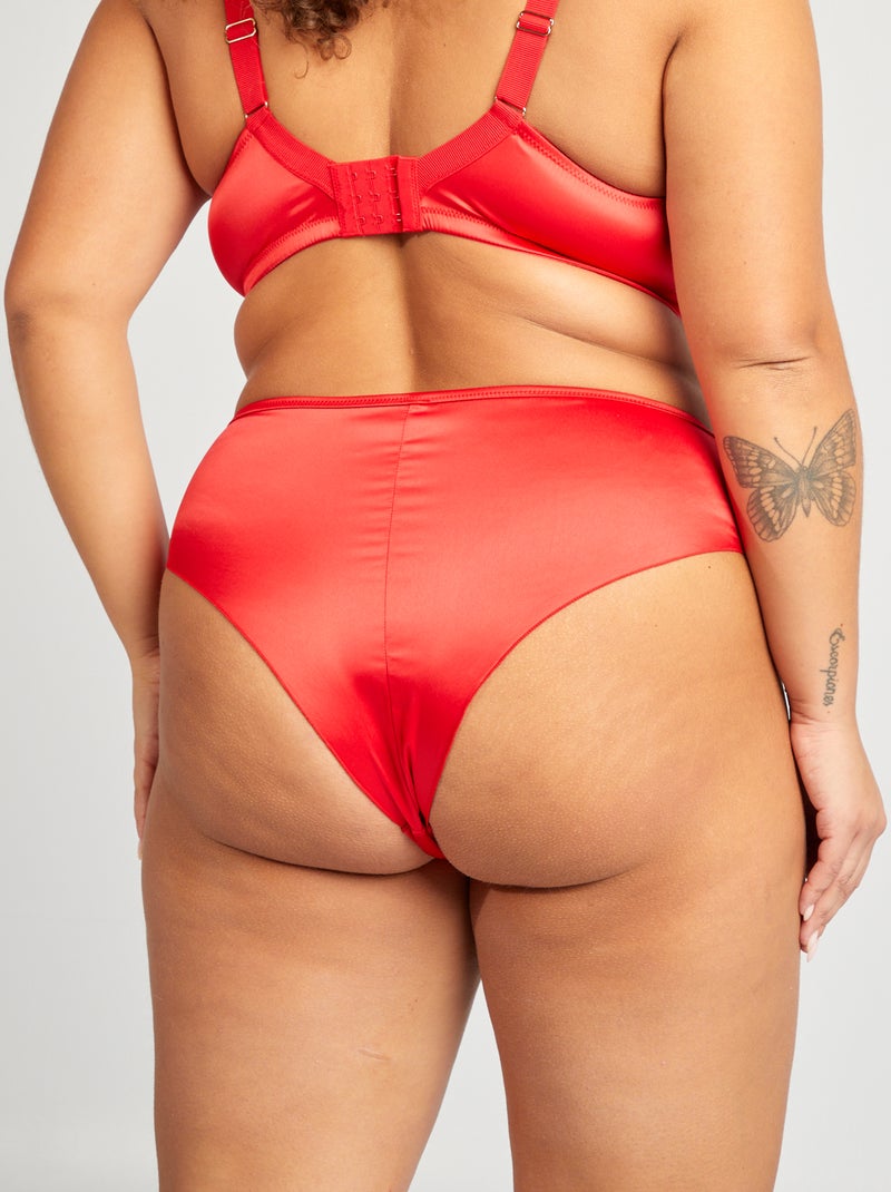 Tanga en satin et tulle brodé Rouge - Kiabi