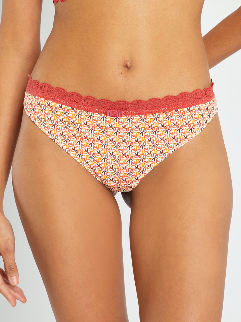 Tanga 'Envie de Lingerie' orange imprimé - Kiabi