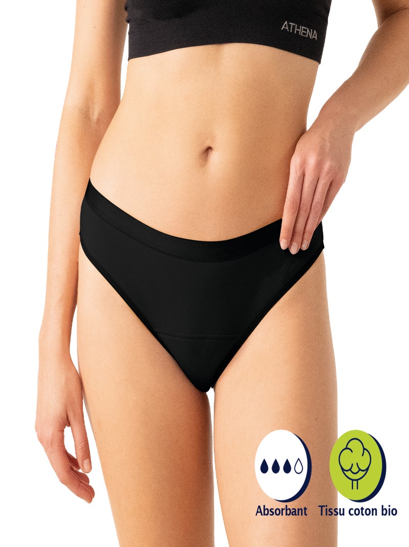 Tanga menstruel femme Athena Noir - Kiabi