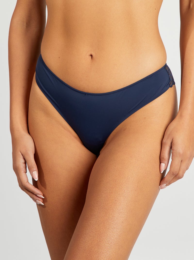 Tanga micro et dentelle Bleu marine - Kiabi