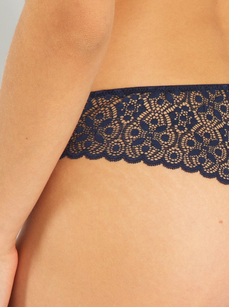 Tanga micro et dentelle Bleu marine - Kiabi