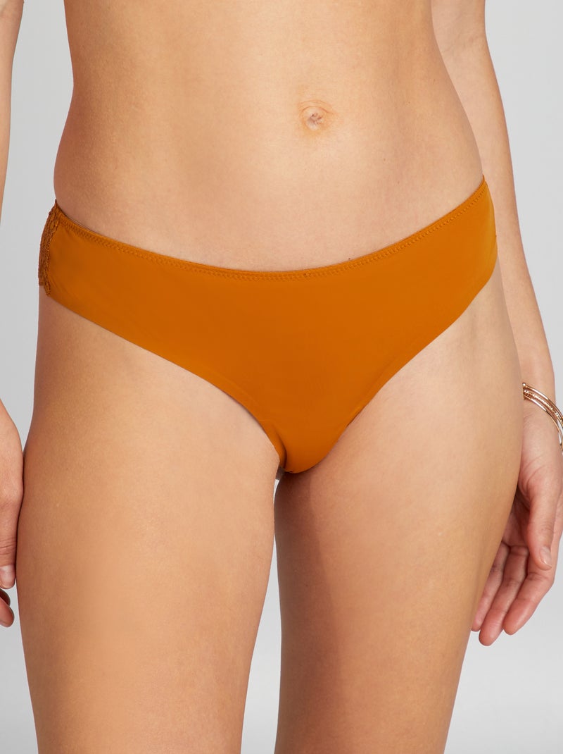 Tanga micro et dentelle Jaune - Kiabi