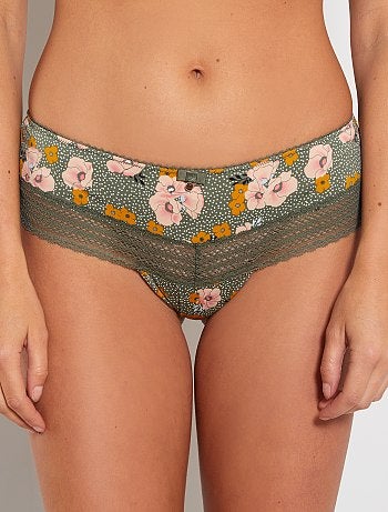 Tanga micro imprimée et dentelle