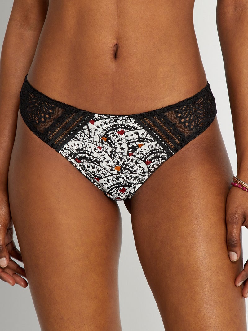 Tanga 'Mojito Lingerie' imprimé noir - Kiabi