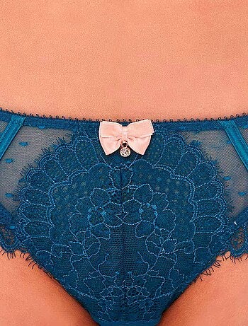 Tanga en dentelle taille haute - bleu marine - Kiabi - 3.50€