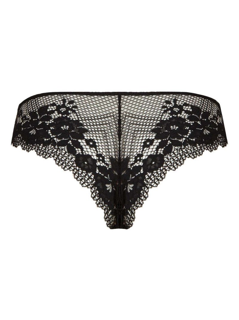 Tanga RÉSILLE FLORALE Noir - Kiabi