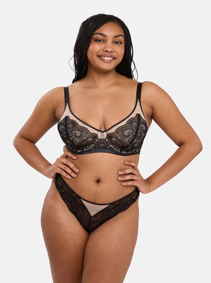 Tanga serena sans complexe lingerie Noir Beige - Kiabi