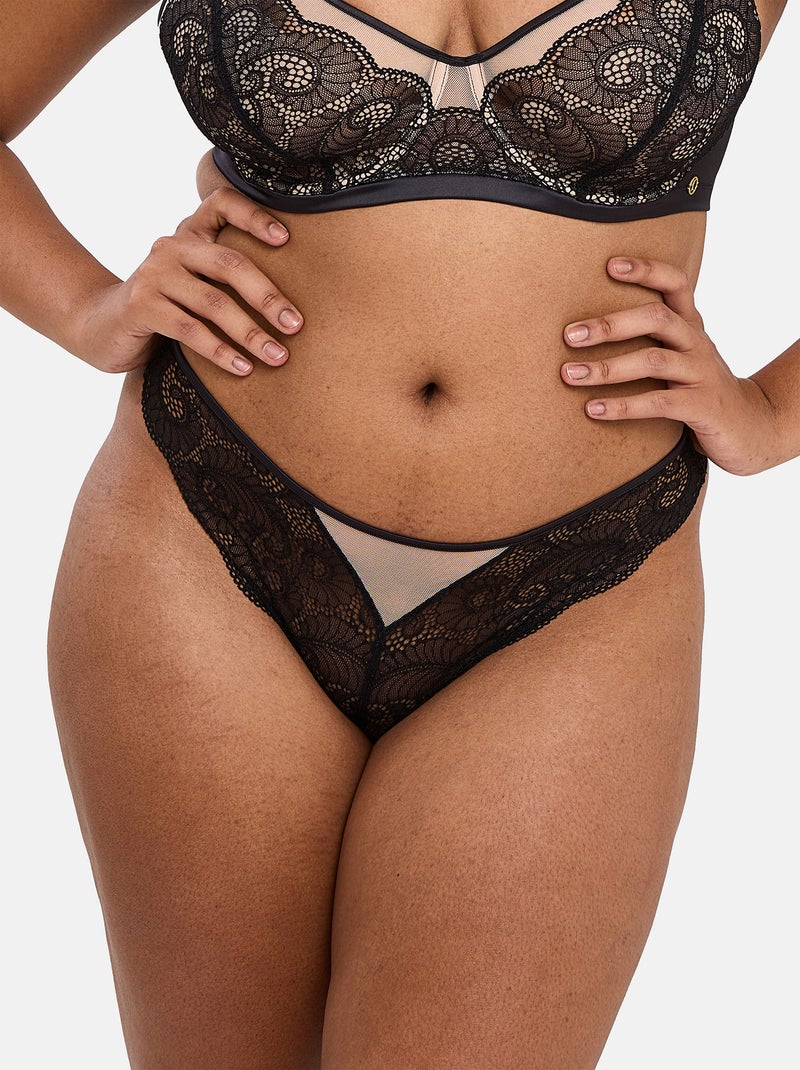 Tanga Serena Sans Complexe Noir Beige - Kiabi