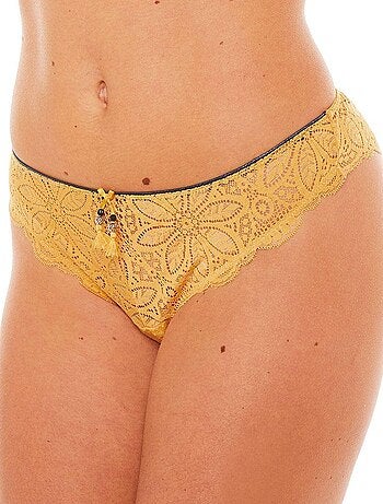 Tanga en dentelle taille haute - Jaune moutarde - Kiabi - 7.00€