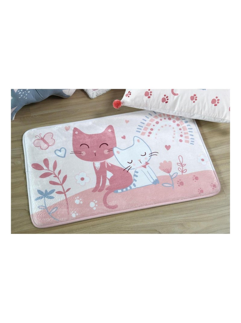 Tapis 45 x 75 cm velours Les chats Rose - Kiabi