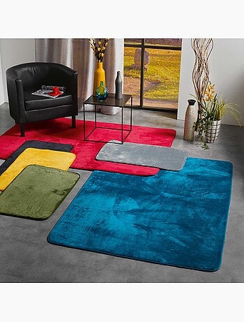 Tapis doux en microfibre - vert uni - antidérapant - confort et déco - 120 x 170 cm