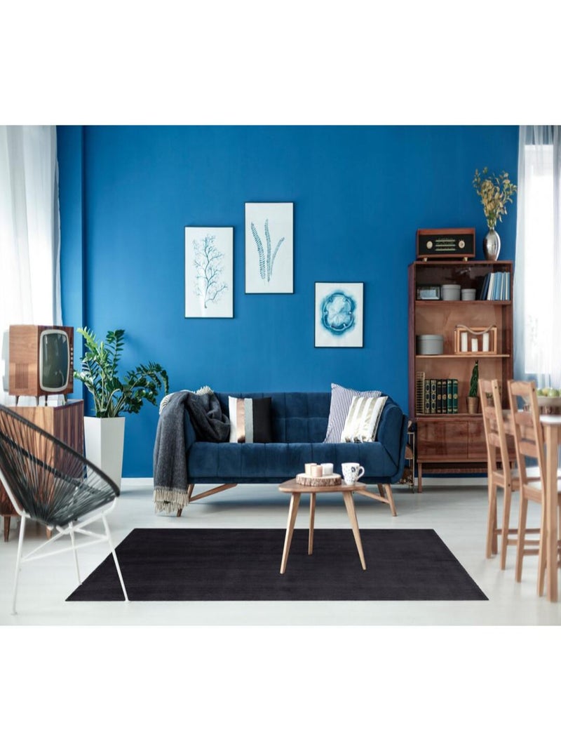 Tapis à courtes mèches microfibre doux Velluto Noir Gris anthracite - Kiabi