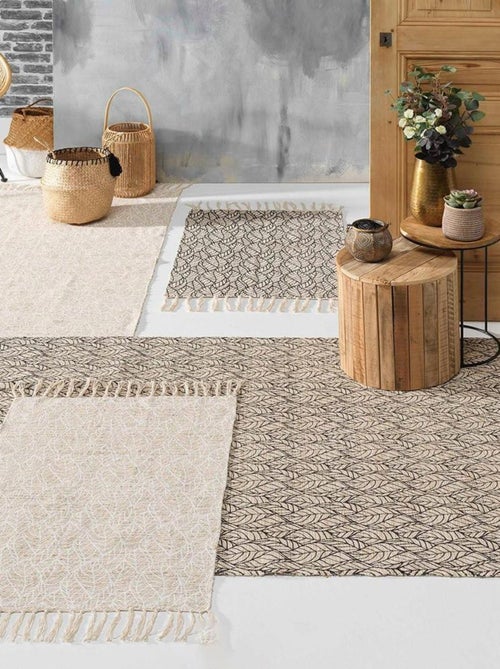 Tapis à franges 120x170 cm Kalinda noir coton jute - Kiabi