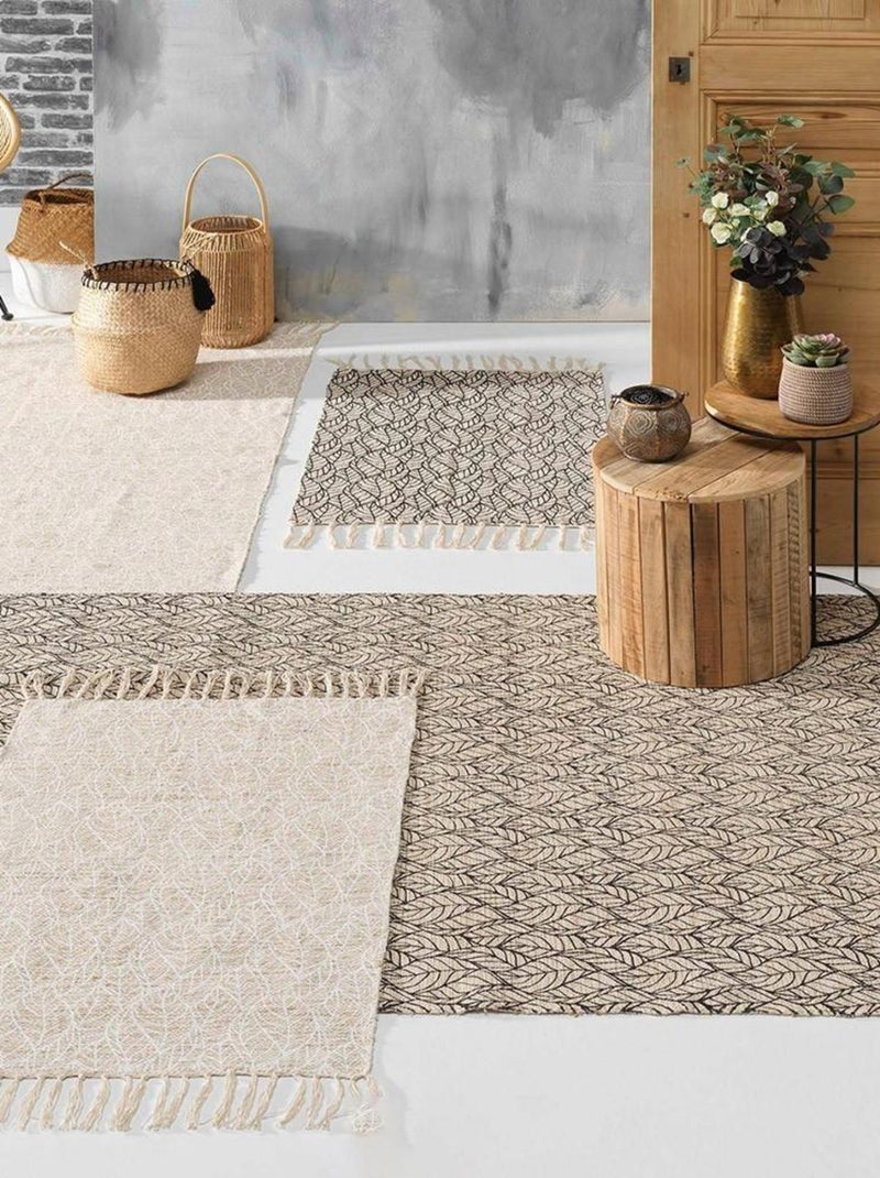Tapis à franges 120x170 cm Kalinda noir coton jute Noir - Kiabi