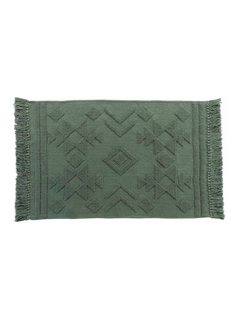 Tapis à franges Cilaos naturel coton jacquard Vert - Kiabi