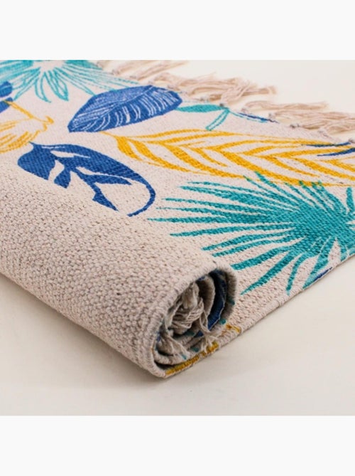 Tapis à franges en tissu motifs tropical 60x90cm - Kiabi