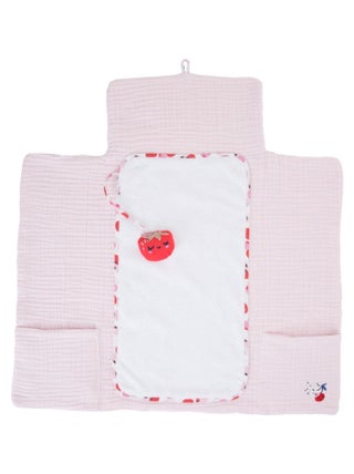 Tapis à langer Catimini pour bébé - Facilement repliable - 100% Coton - Rose et blanc