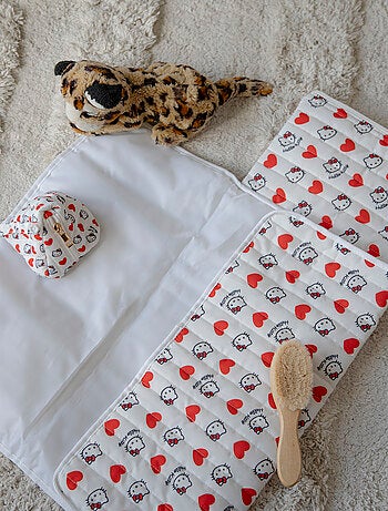 Tapis À Langer Nomade Bébé Enfant 70×50 cm - Hello Kitty - Pochettes Rangement Zippées Intégrées