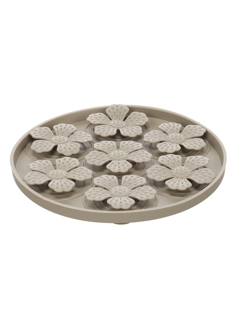 Tapis a lécher Fleur Rond Taupe - Kiabi