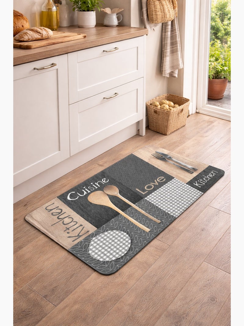 Tapis a motifs en patchwork 45 x 75 cm Cantine Gris - Kiabi