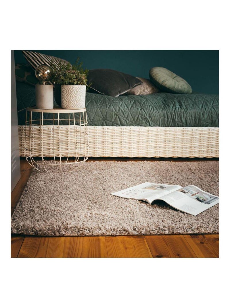 Tapis à poils longs uni moderne Bingo Taupe - Kiabi
