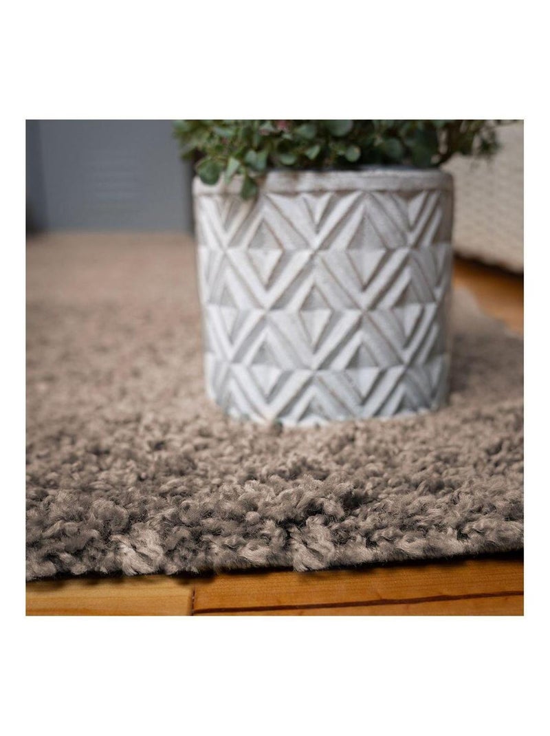Tapis à poils longs uni moderne Bingo Taupe - Kiabi