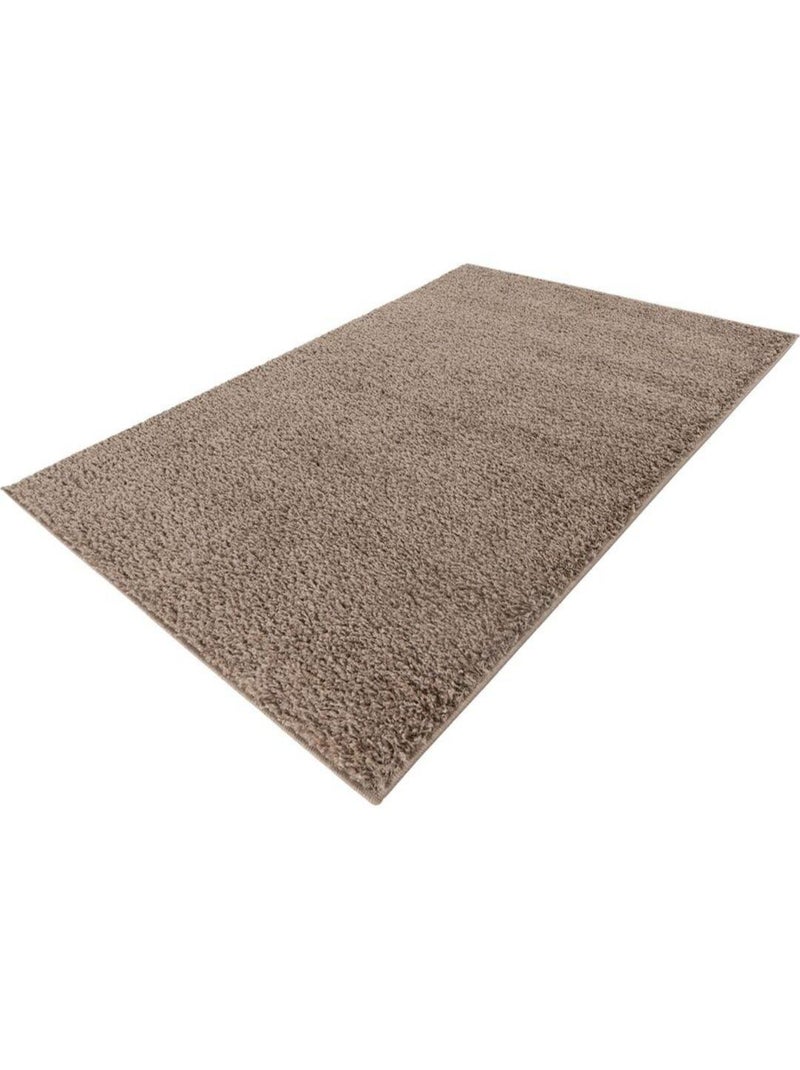 Tapis à poils longs uni moderne Bingo Taupe - Kiabi