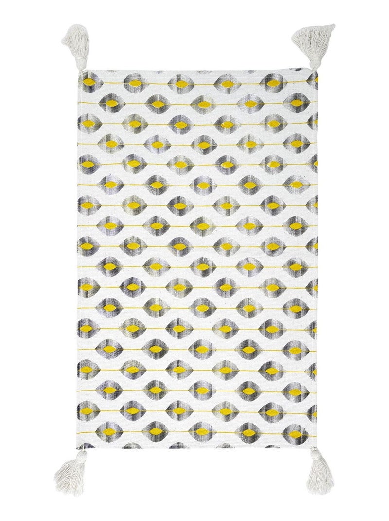 Tapis à pompons modèle Zeste Jaune - Kiabi