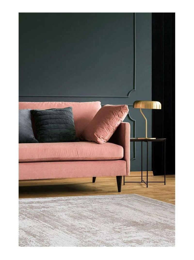 Tapis abstrait design avec franges poils ras Arone Ecru - Kiabi