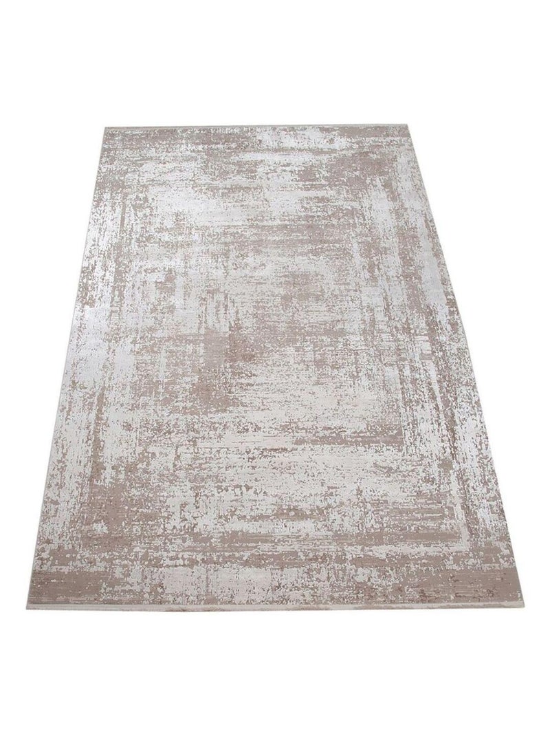 Tapis abstrait design avec franges poils ras Arone Ecru - Kiabi