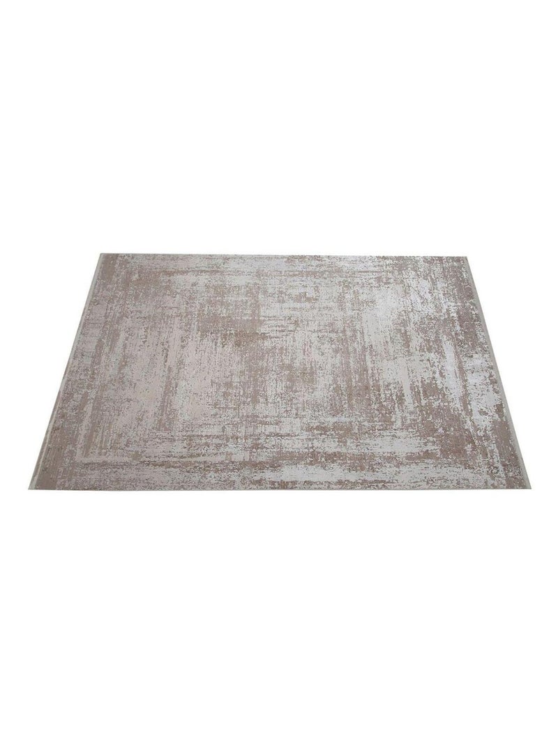 Tapis abstrait design avec franges poils ras Arone Ecru - Kiabi