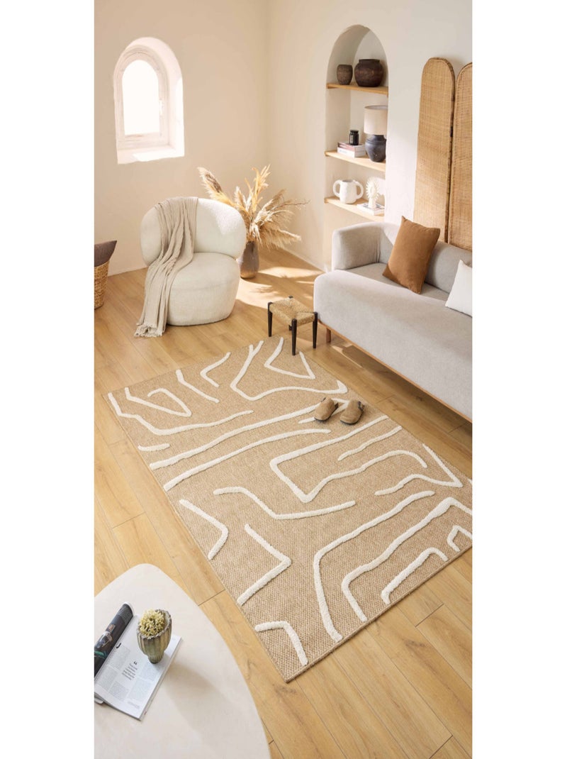 Tapis aspect jute - Palma - Motif géométrique Blanc - Kiabi